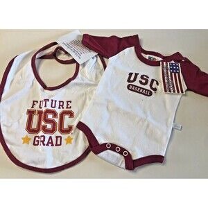 New USC Trojans Outfit and Bib Lot 12 Months NWT Baseball Future Grad